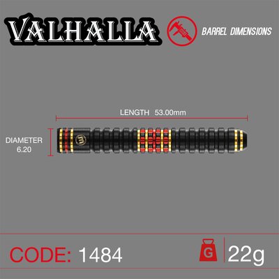 Winmau Steel Darts Valhalla 95-85% Tungsten Dual Core Tech Steeltip Dart Steeldart 22 g Leicht bespielt