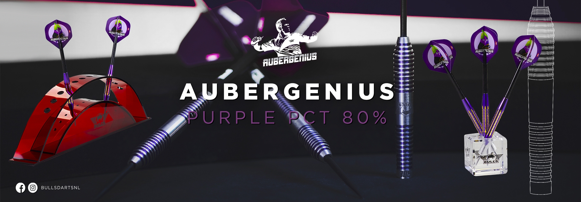 Neue Bulls NL Dart Neuheiten News 2021 Dart Launch 3. Juni 2021 - BULL'S NL Dirk van Duijvenbode Aubergenius 80% Tungsten Darts - Darts Display Stand Dartständer Moon 12 Darts - Dice 3 Darts