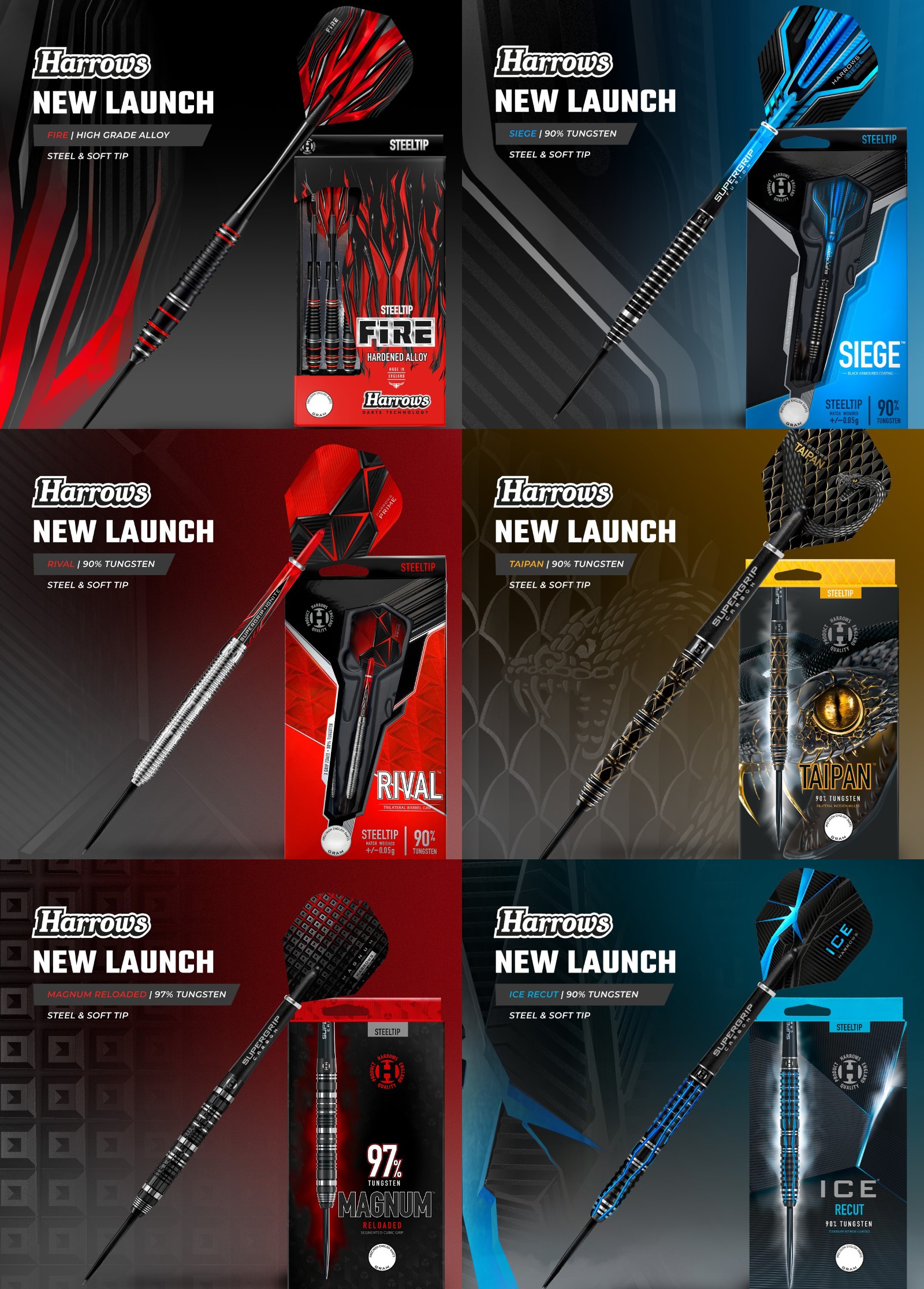 Harrows Dart-News Launch 2022 am 10.11.2021 Harrows Dart News Neuheiten 2021 / 2022, Steeldarts, Softdarts Ice Recut, Taipan, Siege, Magnum Reloaded, Rival, Fire High Grade Alloy, Pyramid Rings, ICE Recut Flight, Taipan Flight, Carbon ST Dart Shafts, Siege Flight, Magnum Reloaded Flight, Rival Flight