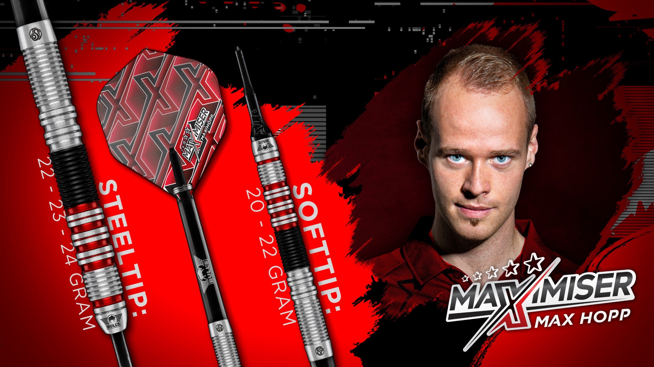 Neue Bulls NL Max Hopp 3.0 Red- Rot Max 90 Maximiser Player Steel- Softdarts Bulls Niederlande 2020 Dart Launch 1. Oktober 2020