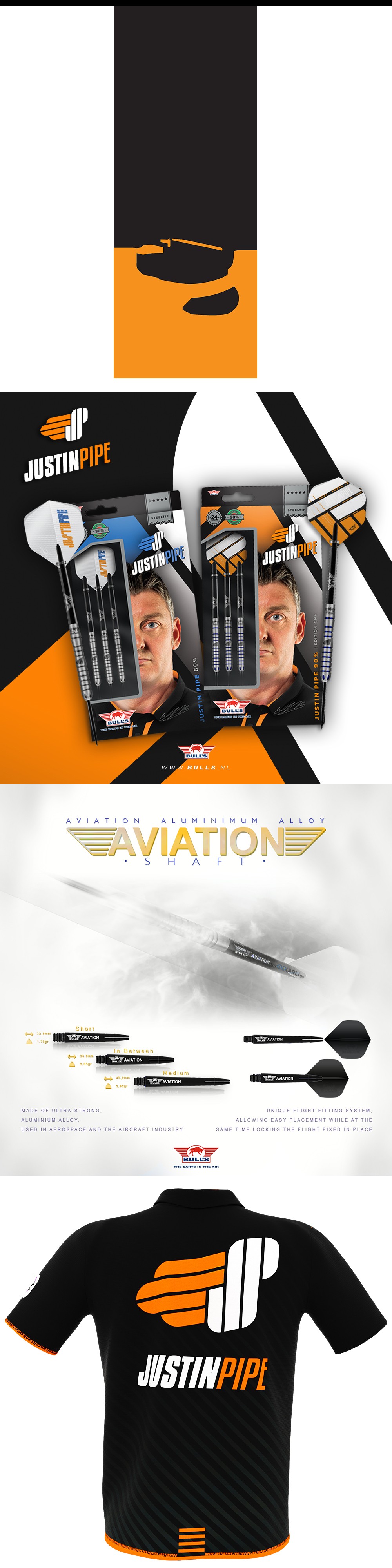 Neue Bulls NL Steeldarts - Softdarts Justin Pipe Edition 1 The Force 80% 90% Tungsten Bulls Niederlande 2021 Dart Launch 17. Juni 2021 - BULL'S NL Justin Pipe Matchshirt Dartshirt - Bulls NL Justin Pipe Dartflights - Aviation Aluminium Shaft