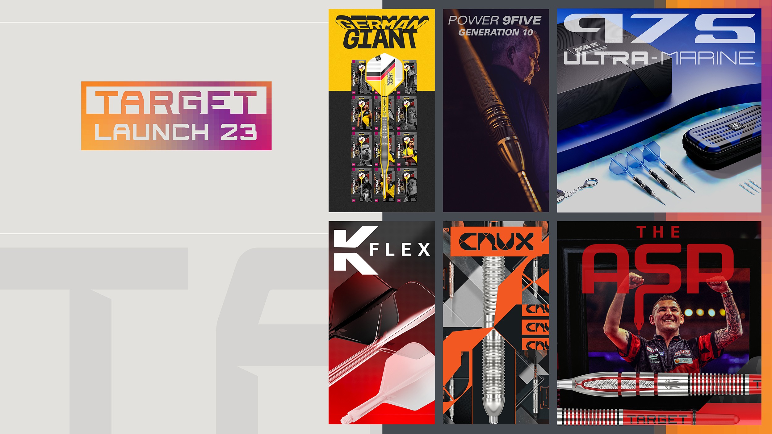 Target Launch Dart 2023 19.09.2023 20 Uhr Target Virt Camera System, Elysian 9, Phil Taylor Power 9Five GEN 10, Nathan Aspinall G2, Gabriel Clemens G2, Chris Dobey G1, Rob Cross Brass Dart Set, Ultra Marine Darts,  Crux Darts, K-Flex Flight-Shaft System