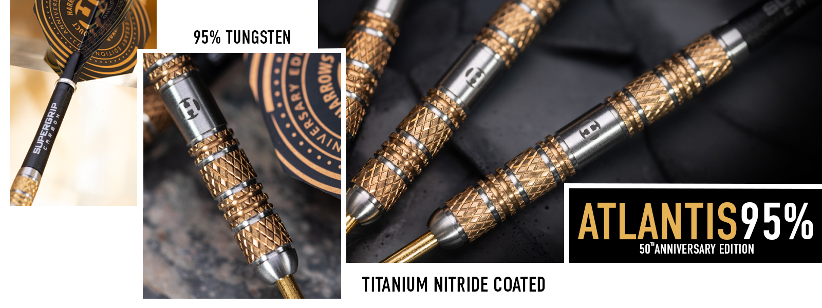 Fléchettes Harrows 50 Years Golden Anniversary Edition - Tungstène, Plaqué Or, Tiges Et Ailettes Incluses - Poids Total 18g