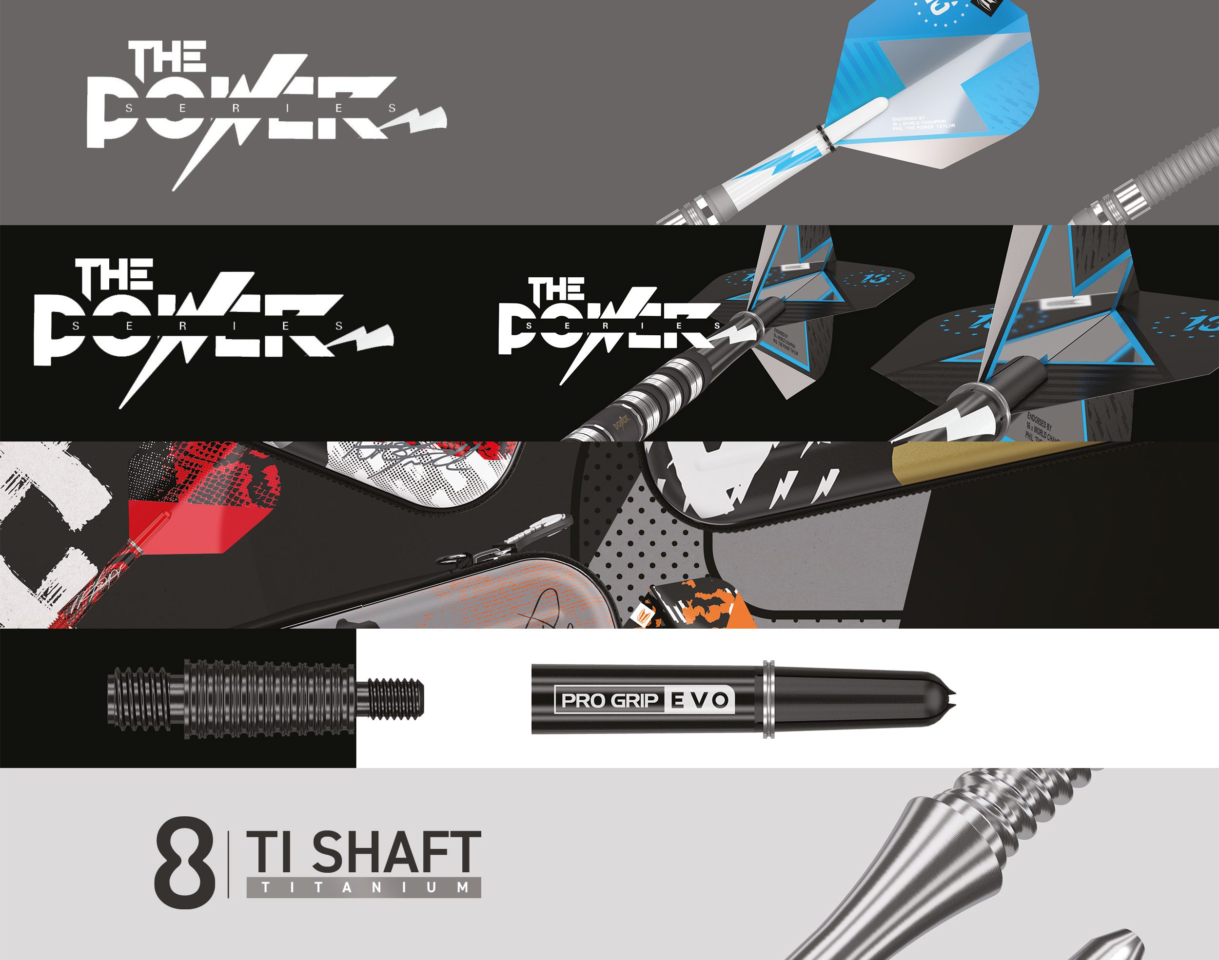 Zweite Target Dart 2022 Launch 7.04.2022 Dart Neuheiten 7. April 2022 Phil Taylor Series 80% Silver / Black - Target Pro Grip EVO Shafts - Pro Grip Shaft Nathan Aspinal, Phil Taylor, RVB - Takoma Icon