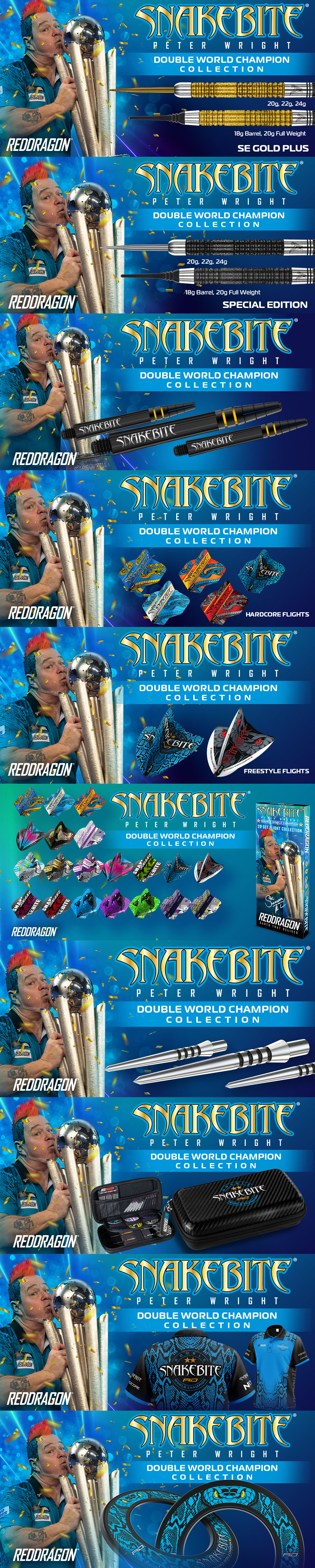 Red Dragon Dart 2022 Collection Launch 18.05.2022 neue Snakebite Double World Champion Collection, Peter Wright Double World Champion Special Edition Black, SE Gold Plus, Peter Wright Nitrotech Shaft, Dartshirt 2022