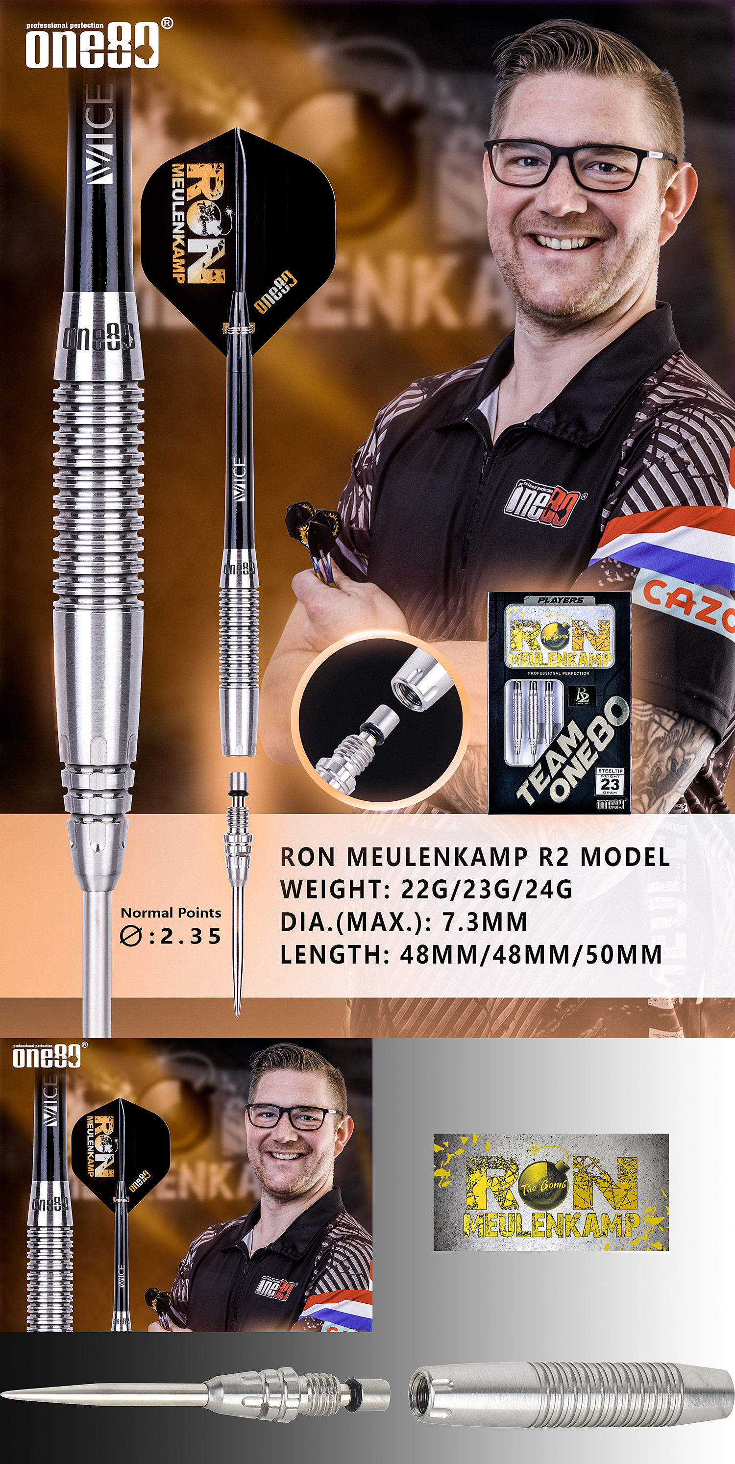 one80 Dart Launch News September 2022 - Steel Dart Ron Meulenkamp Revolution R2 2,35 mm Point 90% Tungsten Steeltip Dart Steeldart 22-23-24 g