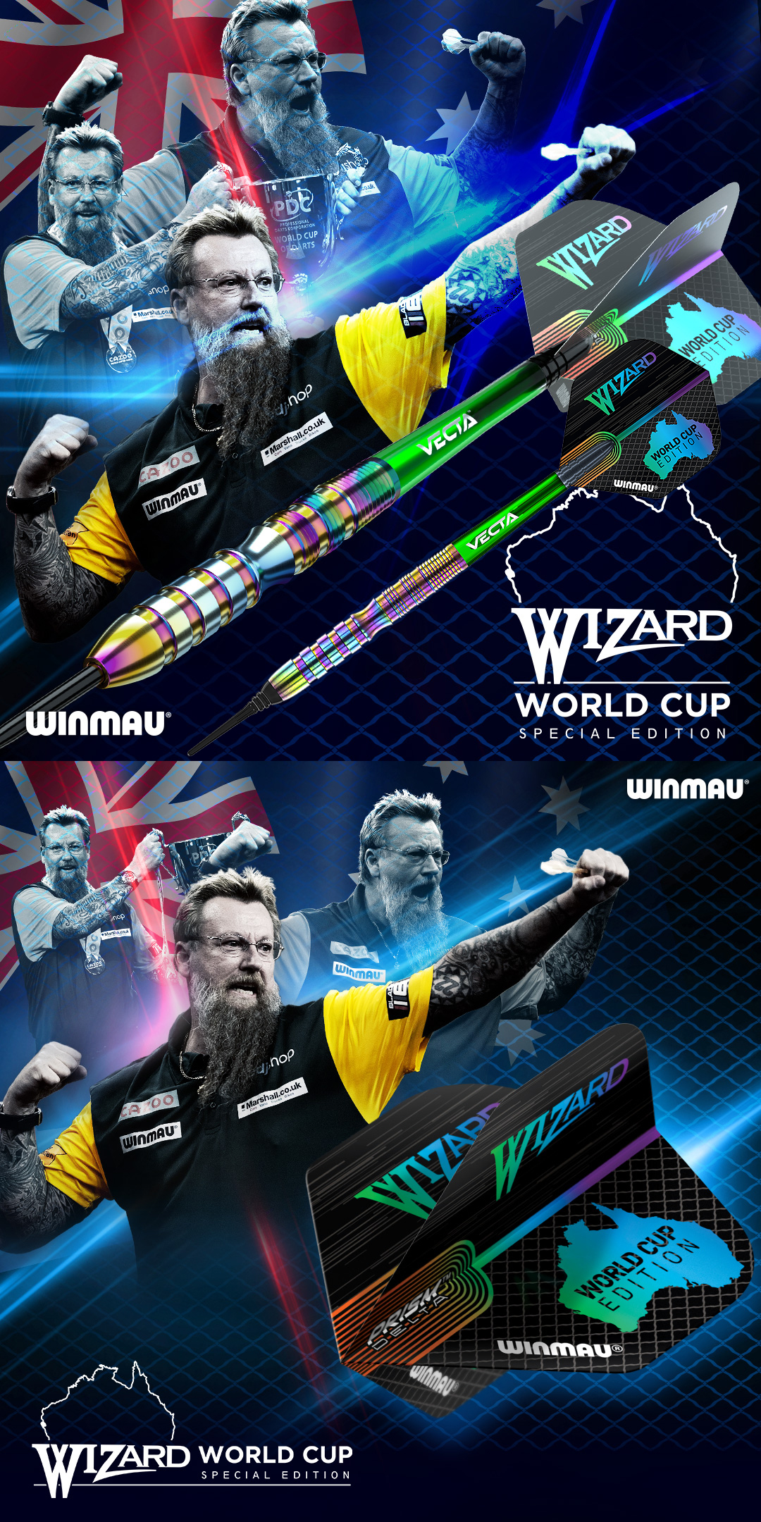 Winmau Dart Launch 18.07.2022 - Steel und Soft Darts Simon Whitlock Spezial World Cup SE Steeltip Softtip Dart Steeldart Softdart 90% Tungsten 20-22-23-24g