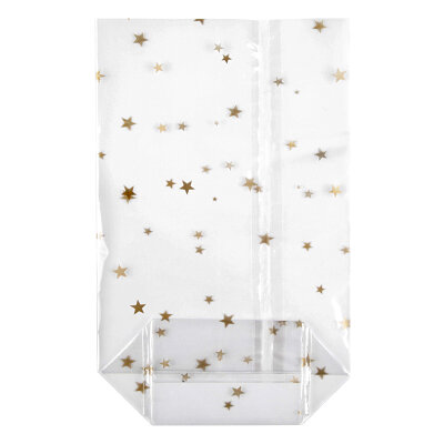 GOKarli Kreuzbodenbeutel OPP transparent Weihnachten goldene Sterne 95 x 160 mm 30 my 500 St�ck