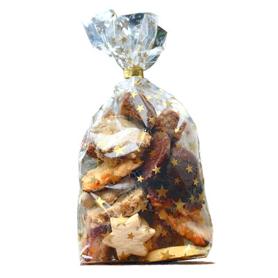 GOKarli Kreuzbodenbeutel OPP transparent Weihnachten goldene Sterne 95 x 160 mm 30 my 500 St�ck