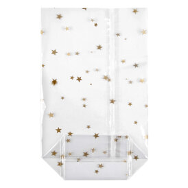 GOKarli Kreuzbodenbeutel OPP transparent Weihnachten goldene Sterne 180 x 300 mm 30 my 500 Stück