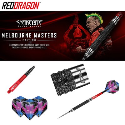 Winmau Blade 6 Dual Core Bristle Dart Board und Red Dragon Peter Wright Snakebite Melbourne Masters Steeldart GOKarli Flights Starter Pack