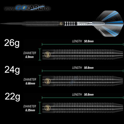 Winmau Steel Darts Sabotage Onyx Black 90% Tungsten Steeltip Dart Steeldart 24 g