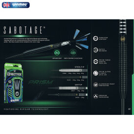 Winmau Steel Darts Sabotage Onyx Black 90% Tungsten Steeltip Dart Steeldart 26 g