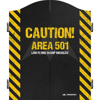 Mission Dart Dartboard Cabinet Deluxe Quality Area 501 - Caution
