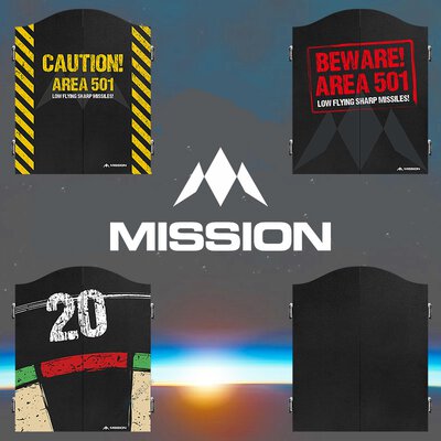 Mission Dart Dartboard Cabinet Deluxe Quality Area 501 - Caution