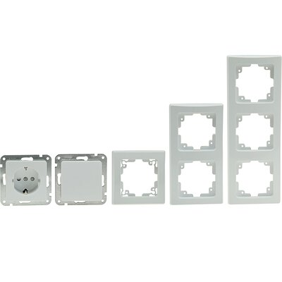 DELPHI Starter-Kit, 16-teilig PRO, weiß 8 x Steckdose, 2 x Schalter, Klemmanschluß