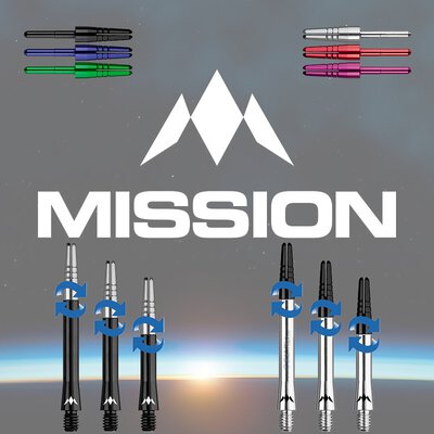 Mission Dart Alimix Spin Dart Shafts mit wechselbarem Top verschiedene Farben und Längen