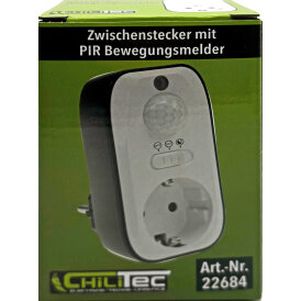 Zwischenstecker mit Bewegungsmelder 100°, 8m Reichweite , 230V/1200W, schwarz/weiß