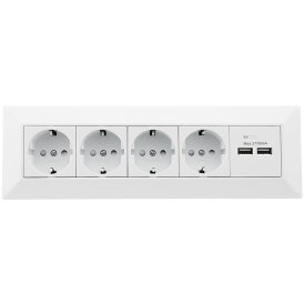 4-fach Steckdosenblock + 2x USB, weiß 250V~/ 16A,...