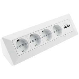 4-fach Steckdosenblock + 2x USB, weiß 250V~/ 16A, Aufbaumontage