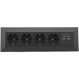 4-fach Steckdosenblock + 2x USB, schwarz 250V~/ 16A,...