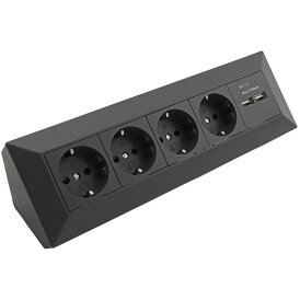 4-fach Steckdosenblock + 2x USB, schwarz 250V~/ 16A, Aufbaumontage