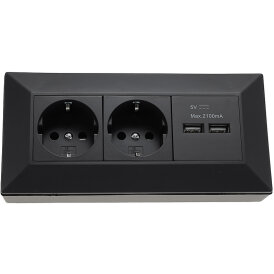 2-fach Steckdosenblock + 2x USB, schwarz 250V~/ 16A,...