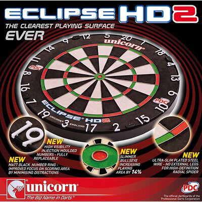 unicorn Eclipse Pro / Pro2 / HD2 Bristle Dartboard Turnierboard Dartscheibe und Surround Schwaz oder Rot Plain / Einfarbig
