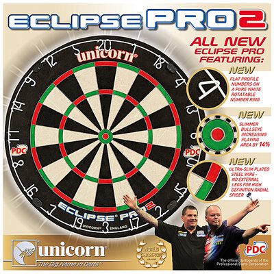 unicorn Eclipse Pro2 Bristle Dartboard Turnierboard Dartscheibe und Surround Schwaz Plain / Einfarbig