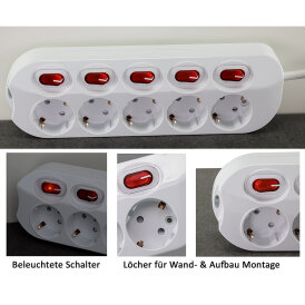 Steckdosenleiste mit Einzelschaltung 5-fach, weiß,...