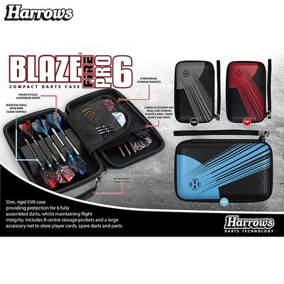 Harrows Blaze Pro 6 Fire Dart Case Darttasche Dartcase Dartbox Wallet Schwarz