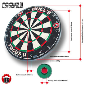 BULLS Focus II Turnier Bristle-Board Dartboard mit Pro Surround Polyurethan einteilig in verschiedenen Farben