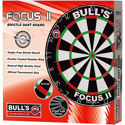 BULLS Focus II Turnier Bristle-Board Dartboard mit Pro Surround Polyurethan einteilig Rot
