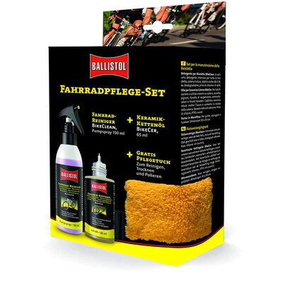 Ballistol Fahrradpflege-Set BikeCer 65 ml & BikeClean 150 ml & Mikrofasertuch 30 x 30 cm