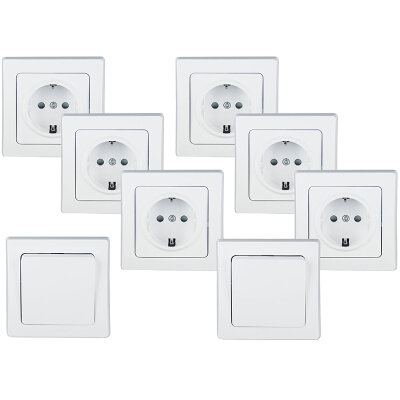 DELPHI Starter-Kit, 8-teilig, wei� 6 x Steckdose, 2 x Schalter, inkl. Rahmen - Verpackung besch�digt