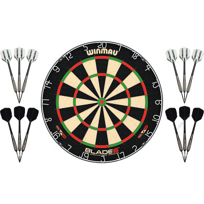 Winmau Blade 6 Dartboard Turnierboard Dartscheiben Set mit 4 Dart Sets Spielfertig