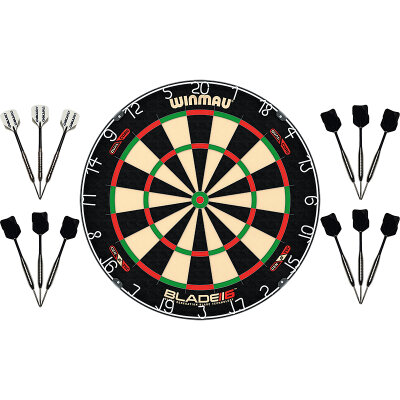 Winmau Blade 6 Dual Core Dartboard Turnierboard Dartscheiben Set mit 4 Dart Sets Spielfertig