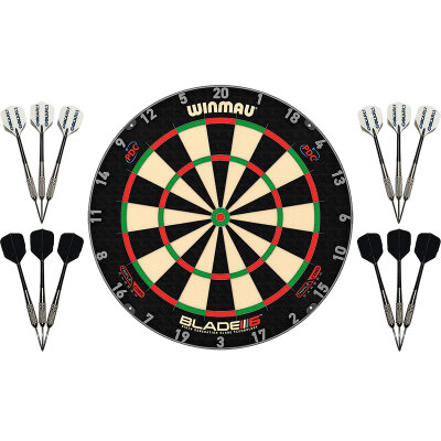 Winmau Blade 6 Triple Core Dartboard Turnierboard Dartscheiben Set mit 4 Dart Sets Spielfertig