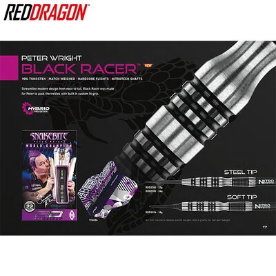 Red Dragon Soft Darts Peter Wright Snakebite Black Racer 90% Tungsten Softtip Dart Softdart 20 g