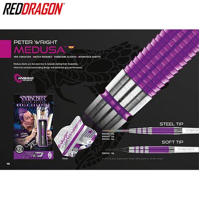 Red Dragon Soft Darts Peter Wright Snakebite PL15 Medusa 90% Tungsten Softtip Dart Softdart 20 g