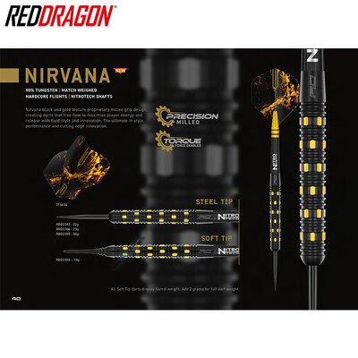 Red Dragon Steel Darts Nirvana 90% Tungsten Steeltip Dart Steeldart