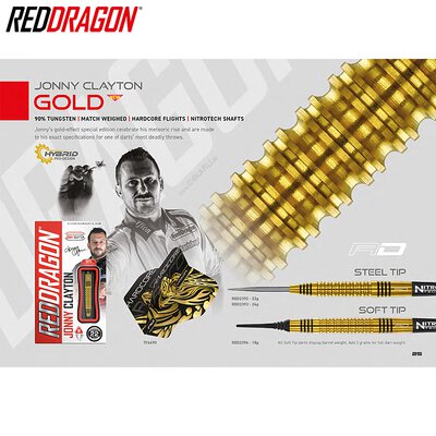 Red Dragon Steel Darts Jonny Clayton Gold 90% Tungsten Steeltip Dart Steeldart 22 g