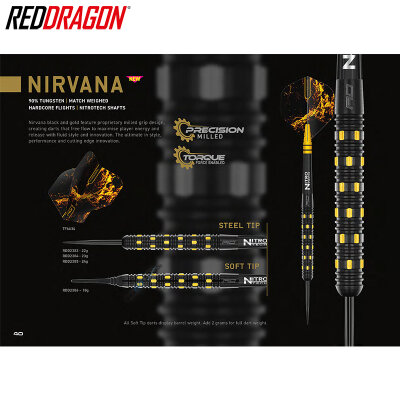Red Dragon Steel Darts Nirvana 90% Tungsten Steeltip Dart Steeldart 24 g