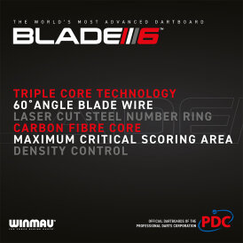 Winmau Blade 6 Carbon Triple Core PDC Dartscheibe Bristle Dart Board Dartboard Turnierboard mit PDC Logo