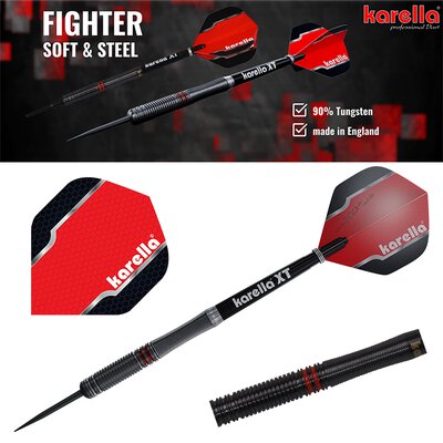 Karella Steel Darts Fighter schwarz 90% Tungsten Steeltip Darts Steeldart