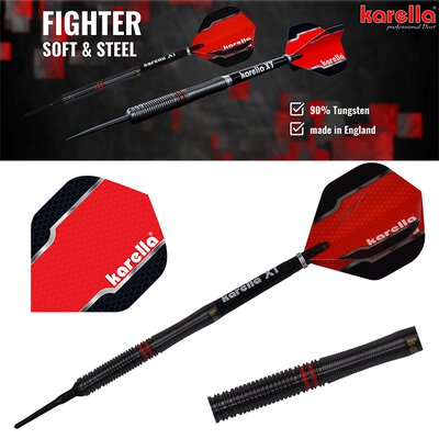 Karella Soft Darts Fighter schwarz 90% Tungsten Softtip Darts Softdart 20 g
