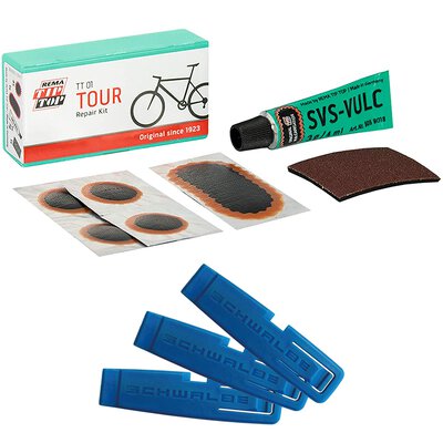 Tip Top Fahrrad Flickzeug TT 01 & Schwalbe Reifenheber Set Reifenreparatur Schlauchreparatur