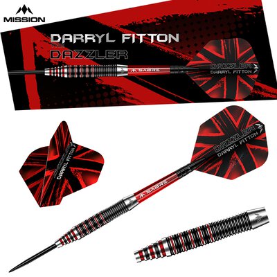 Mission Darts Steel Darts Darryl Fitton The Dazzler Black & Red Electro 95% Tungsten Steeltip Darts Steeldart 22 g