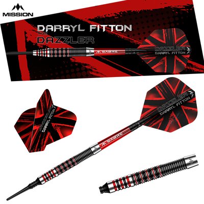 Mission Darts Soft Darts Darryl Fitton The Dazzler Black & Red Electro 95% Tungsten Softtip Darts Softdart 18 g