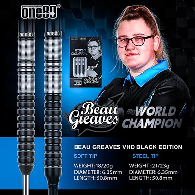 one80 Steel Dart Beau Greaves Beau n Arrow VHD Black Edition 90% Tungsten Steeltip Dart Steeldart  21 g